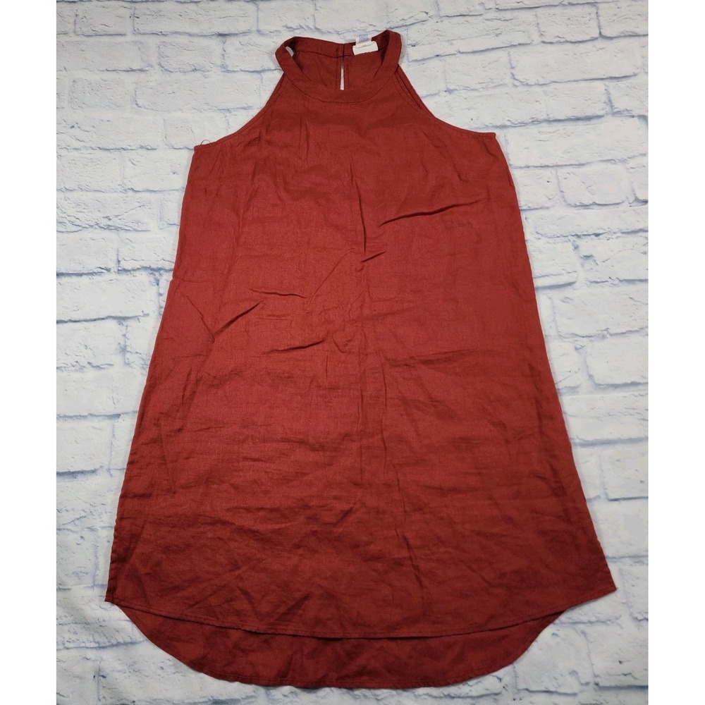 Sigrid Olsen WOMENS SIZE M Rust Red Linen Tank Dress Lagenlook Beach
